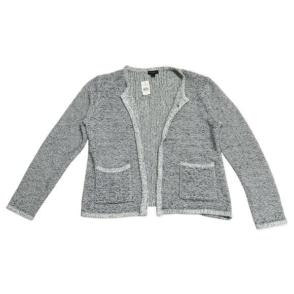 Ann Taylor Factory Tweed Pocket Open Jacket Cardigan Industrial Navy Blue Size M - Picture 1 of 10